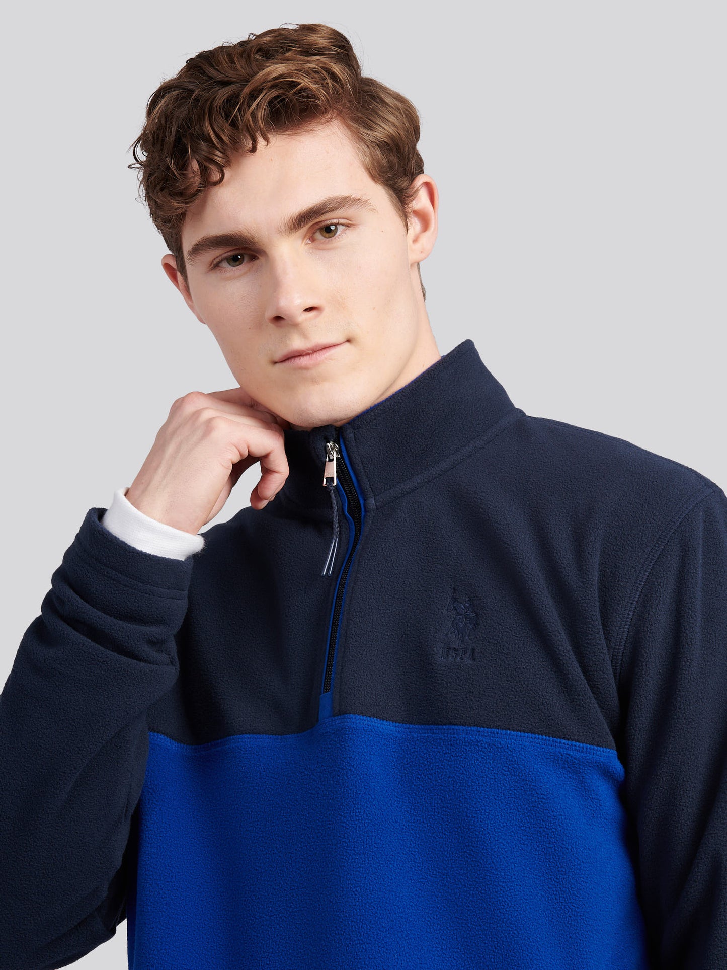 Mens Colour Block Micro Fleece Funnel in Dark Sapphire Navy