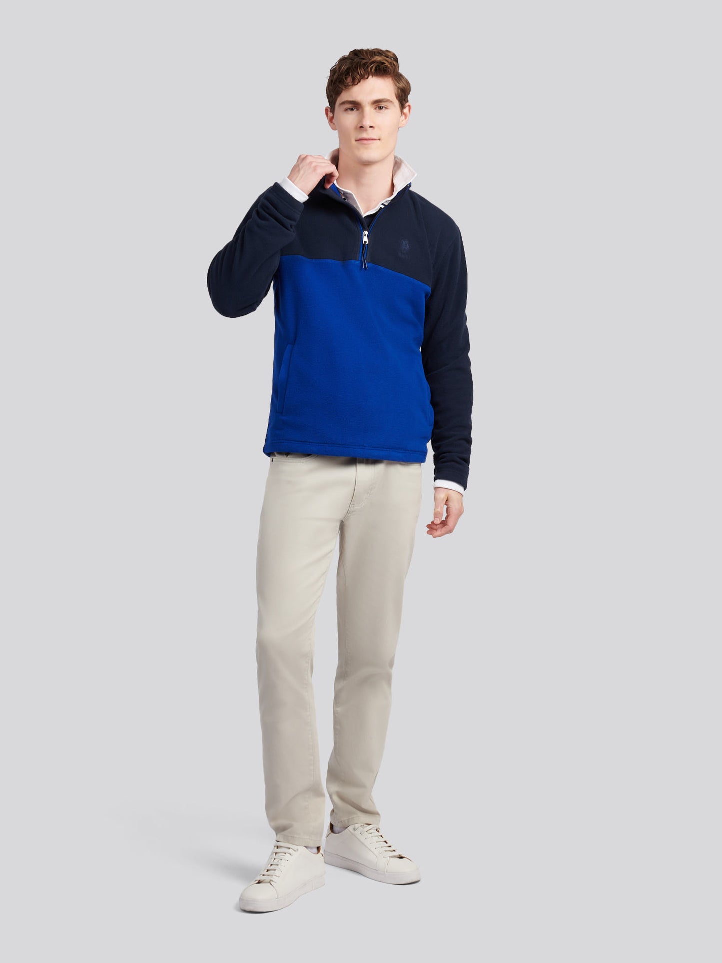 Mens Colour Block Micro Fleece Funnel in Dark Sapphire Navy