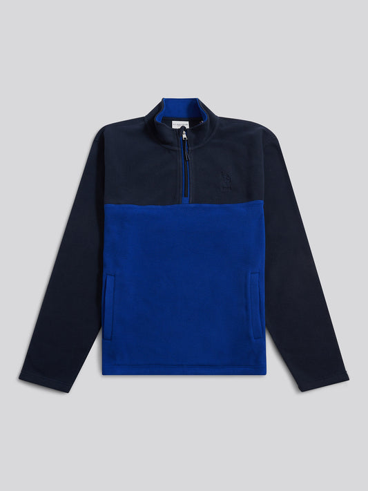 Mens Colour Block Micro Fleece Funnel in Dark Sapphire Navy