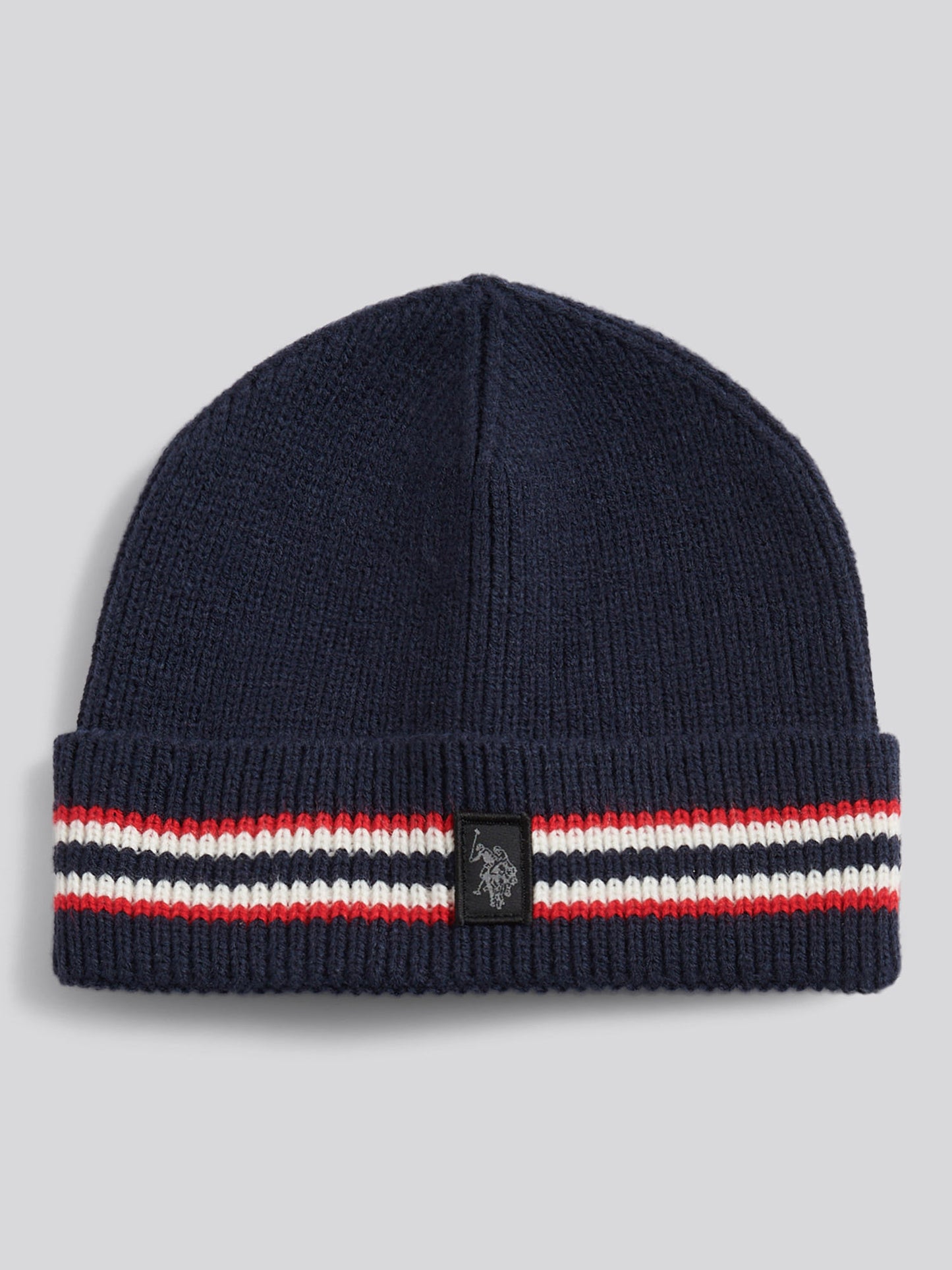 Mens Brand Stripe Knit Beanie in Dark Sapphire Navy