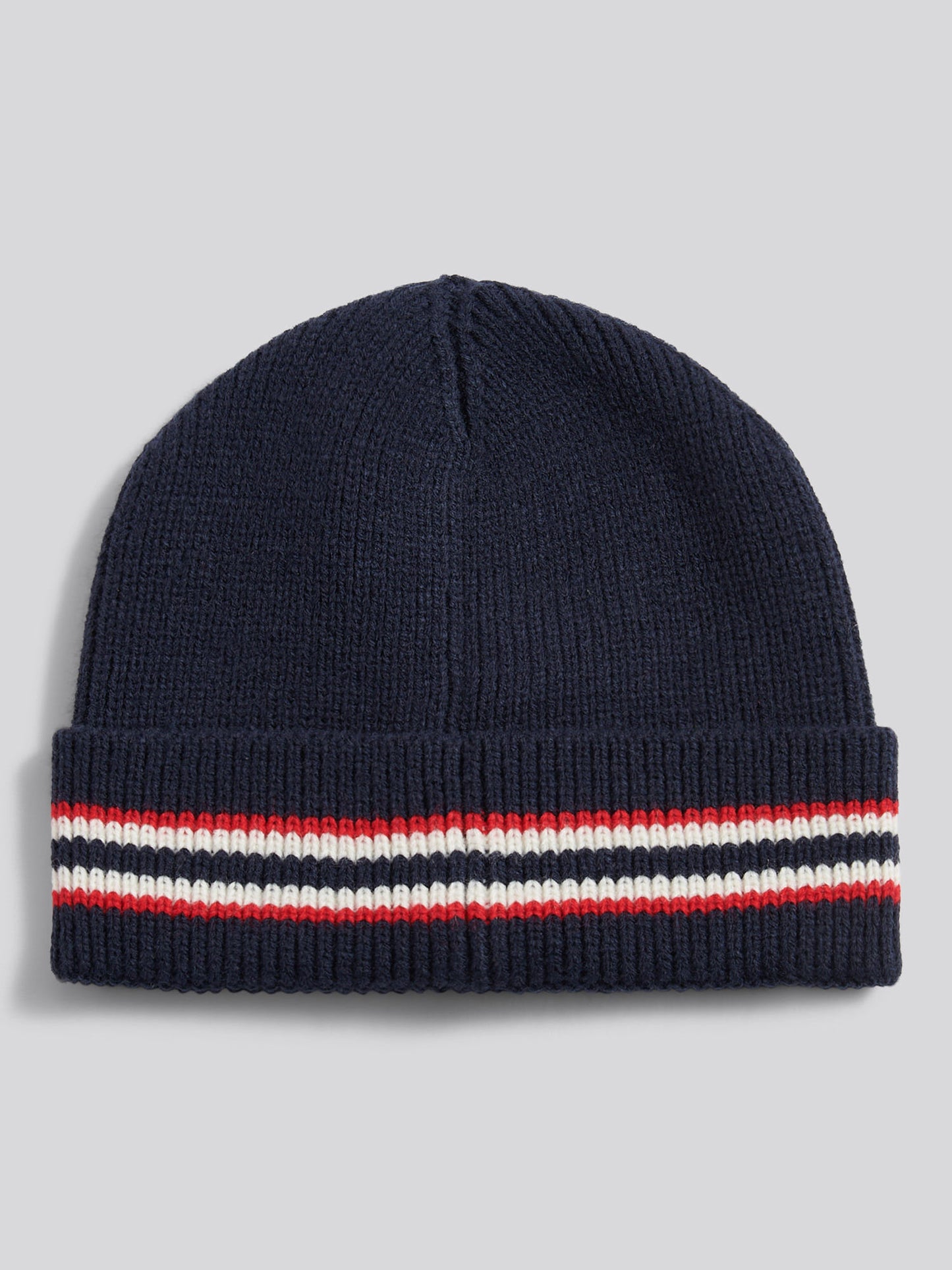Mens Brand Stripe Knit Beanie in Dark Sapphire Navy