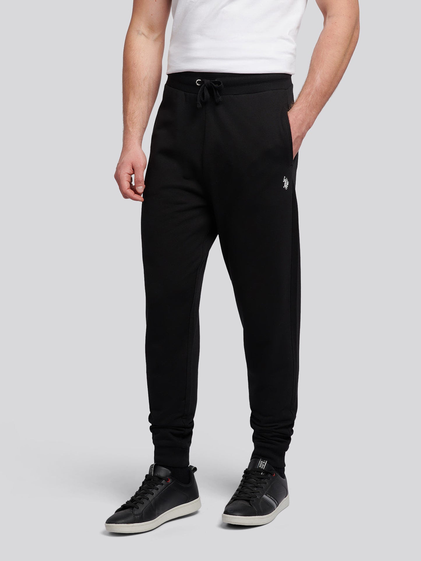Mens Double Horsemen Loopback Jogger in Black Bright White DHM