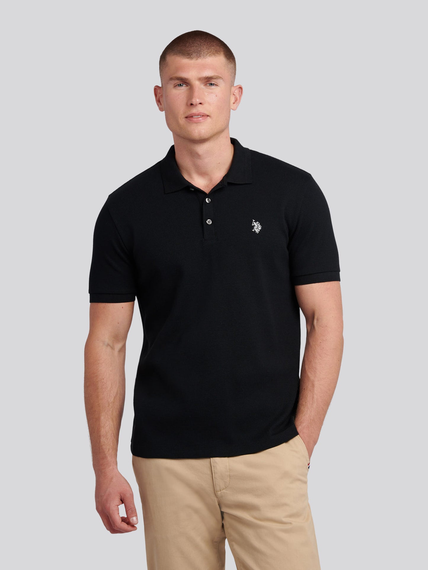 Mens Waffle Texture Polo Shirt in Black