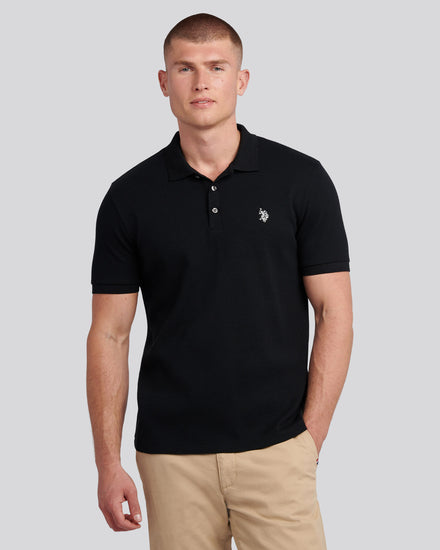 Mens Waffle Texture Polo Shirt in Black