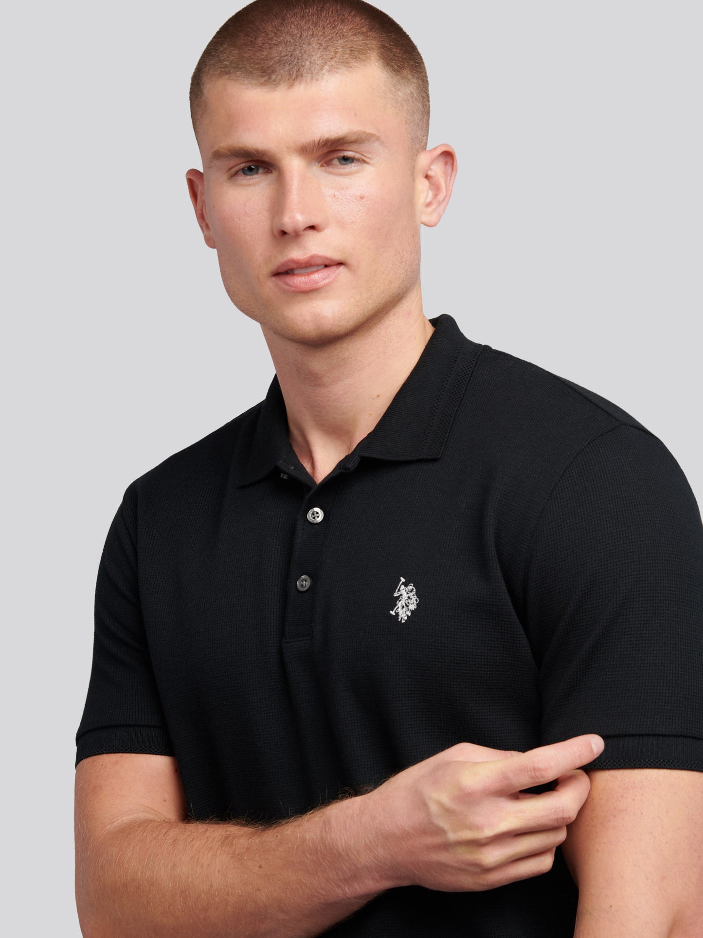 Mens Waffle Texture Polo Shirt in Black