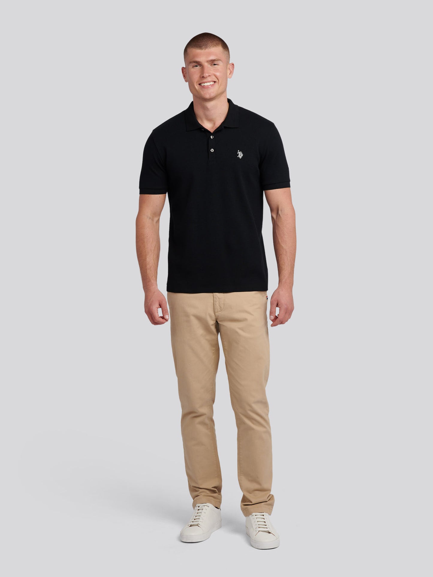 Mens Waffle Texture Polo Shirt in Black