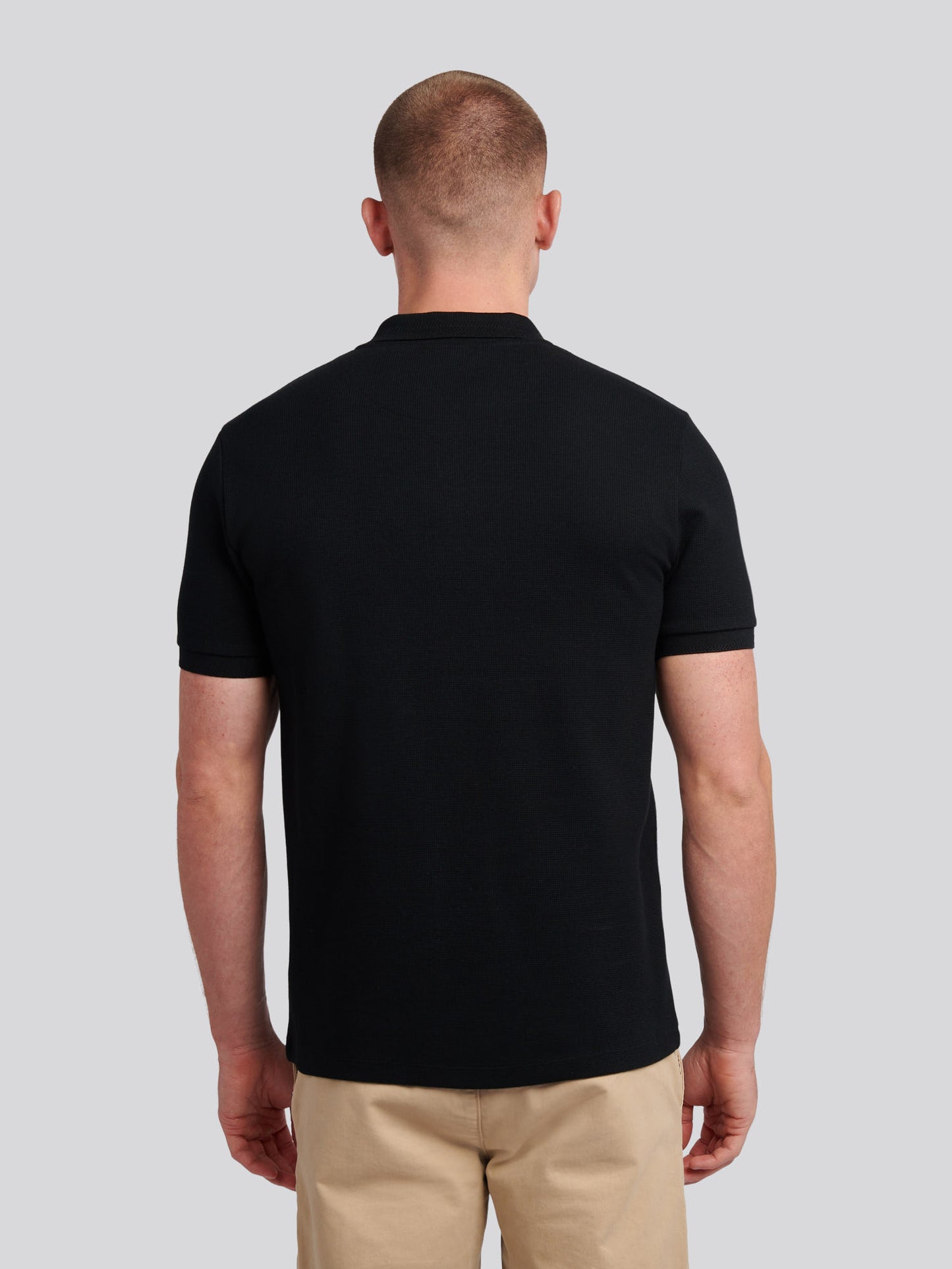 Mens Waffle Texture Polo Shirt in Black
