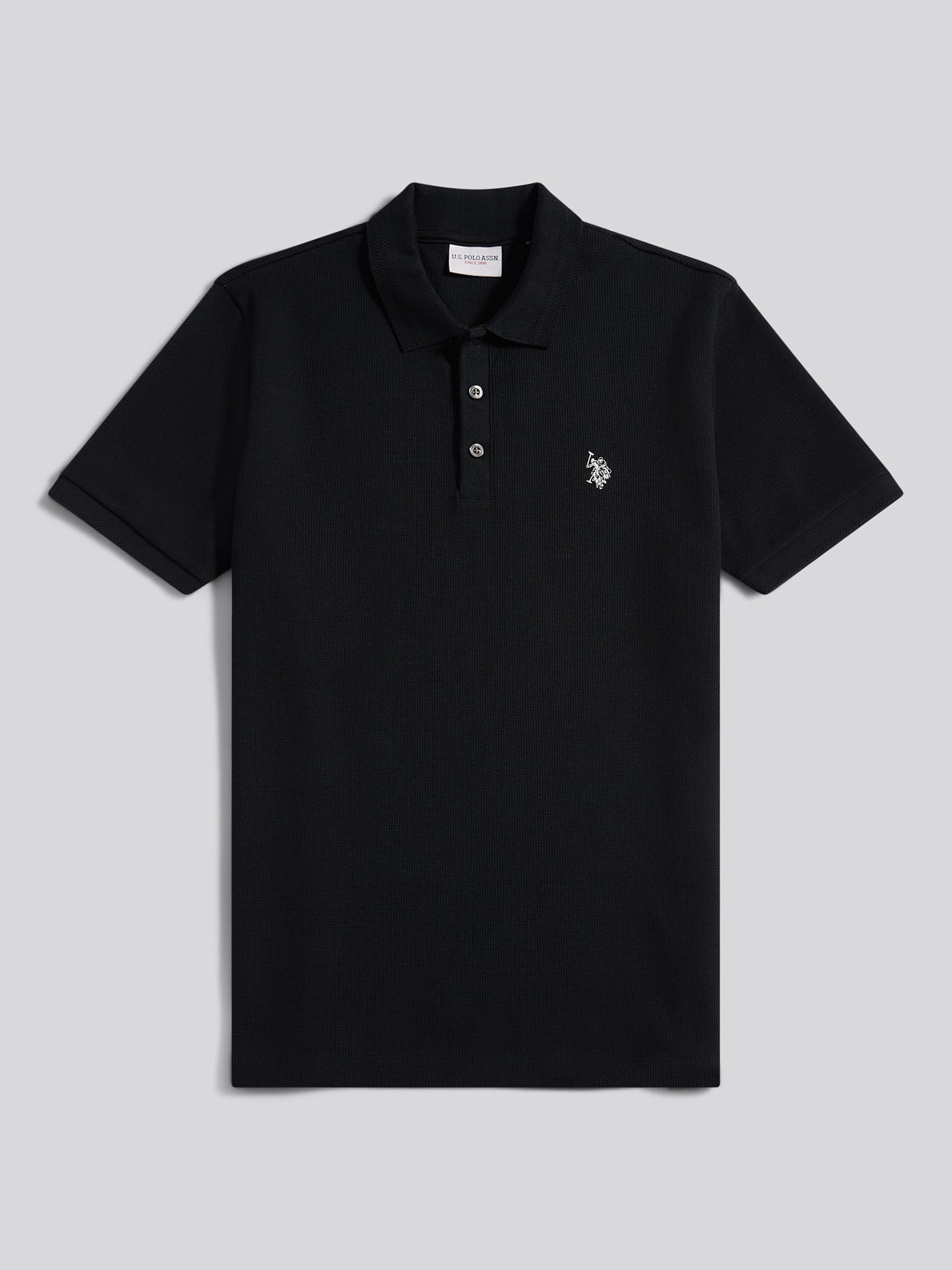 Mens Waffle Texture Polo Shirt in Black