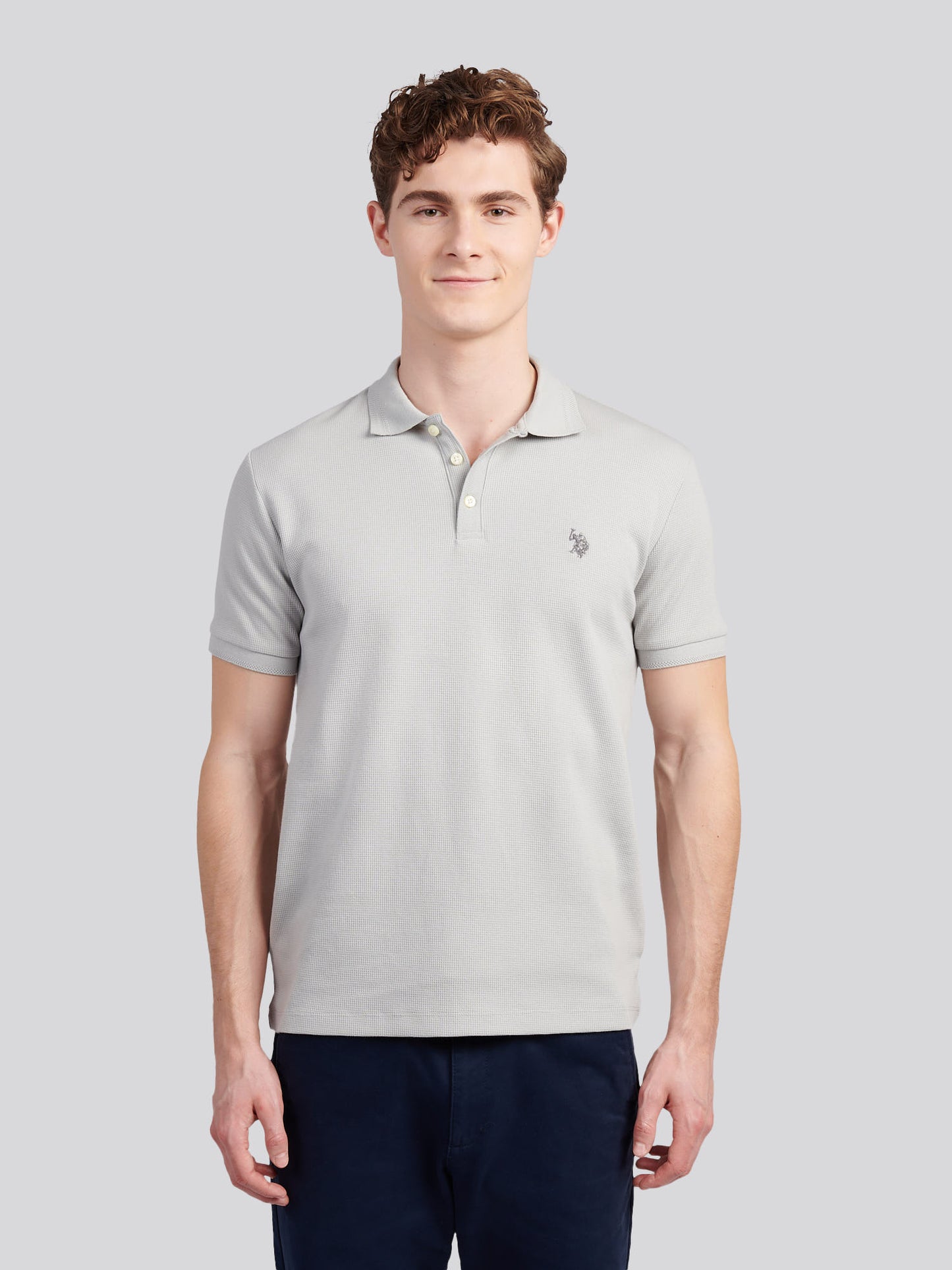 Mens Waffle Texture Polo Shirt in High Rise