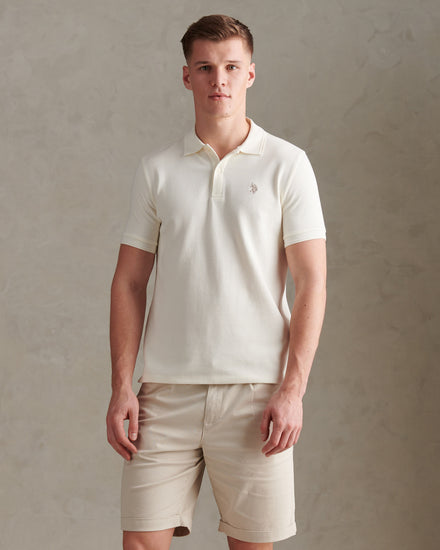 Mens Twill Texture Polo Shirt Whisper White