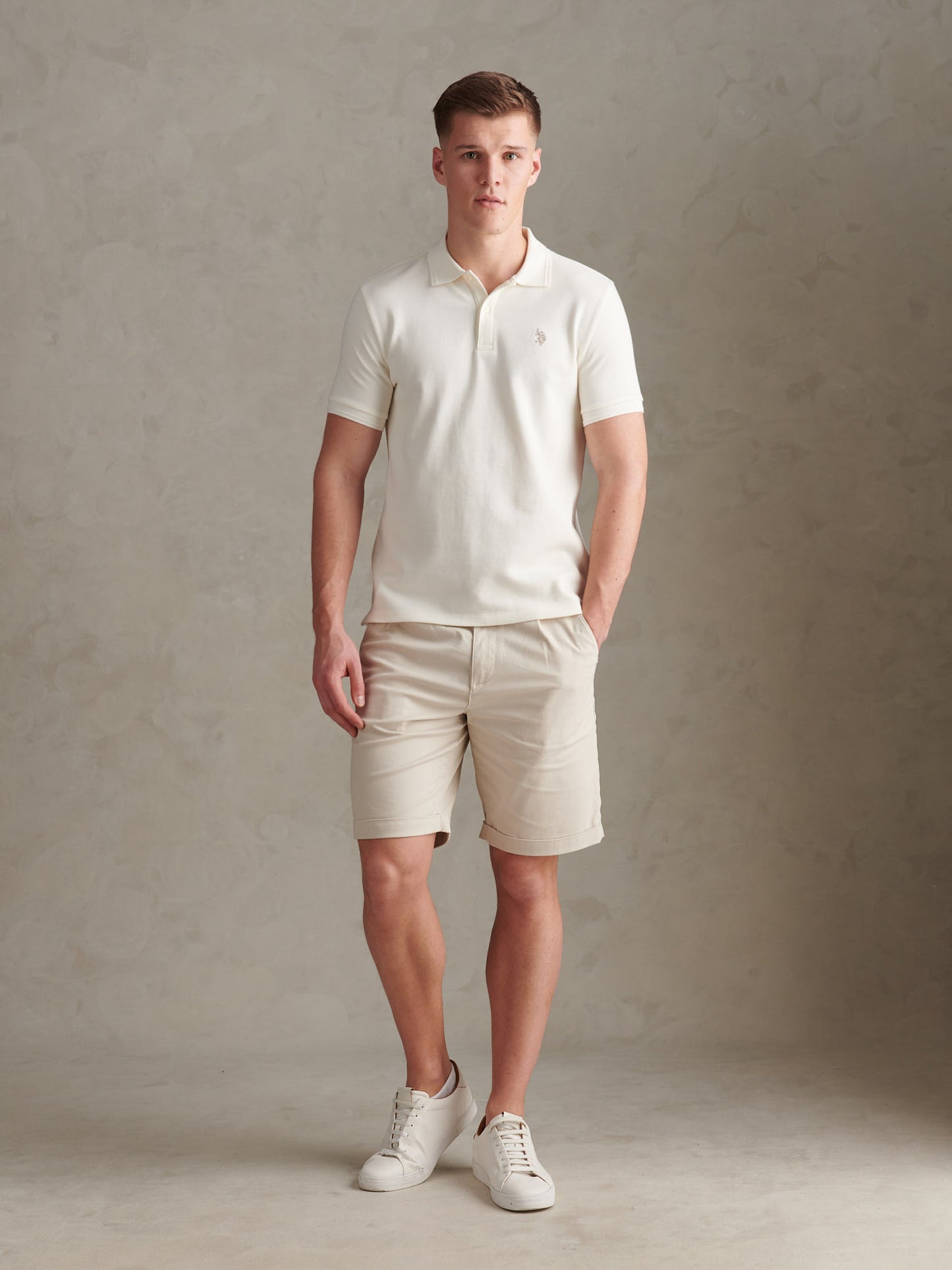 Mens Twill Texture Polo Shirt Whisper White