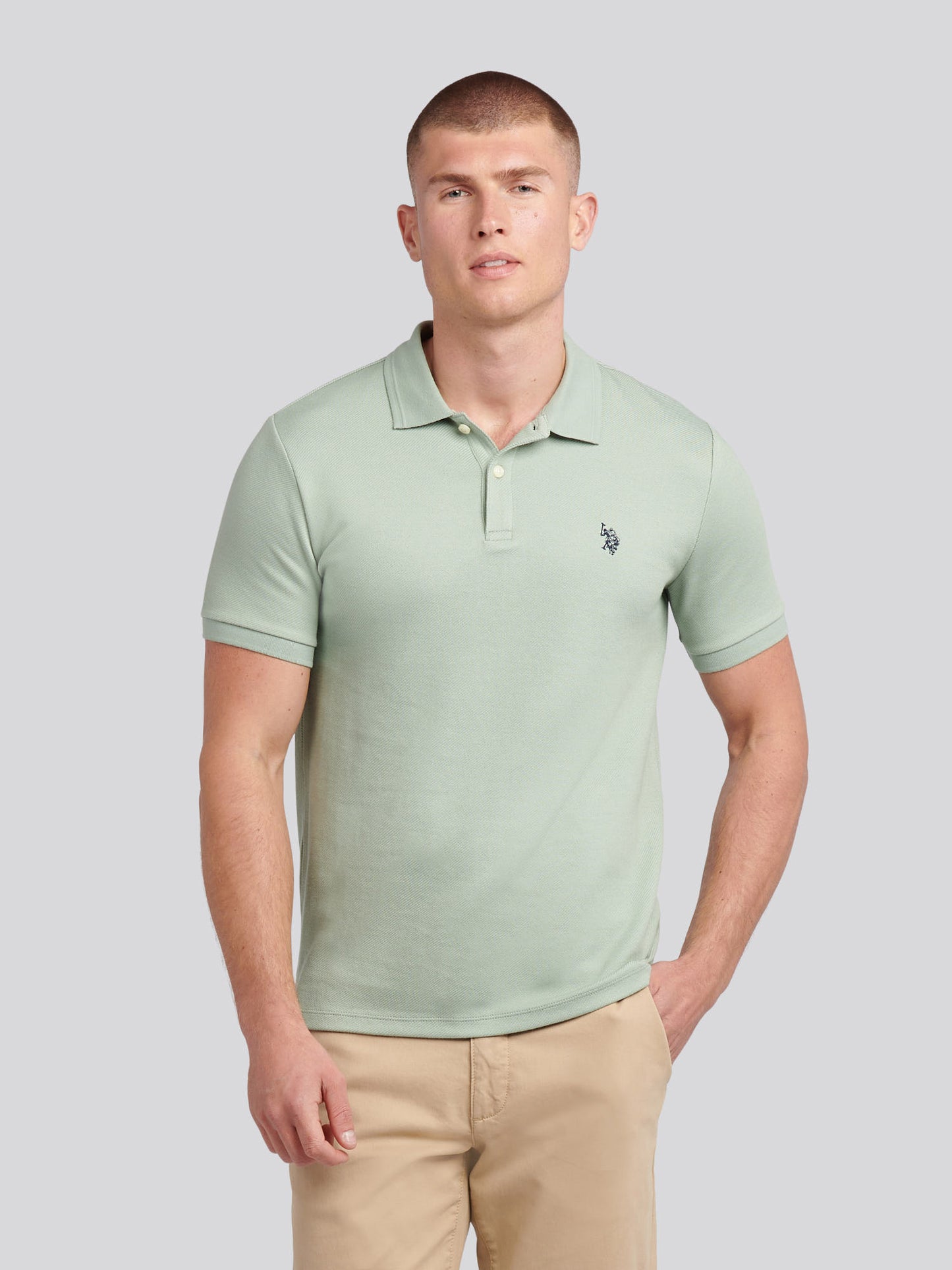 Mens Twill Texture Polo Shirt in Iceberg Green