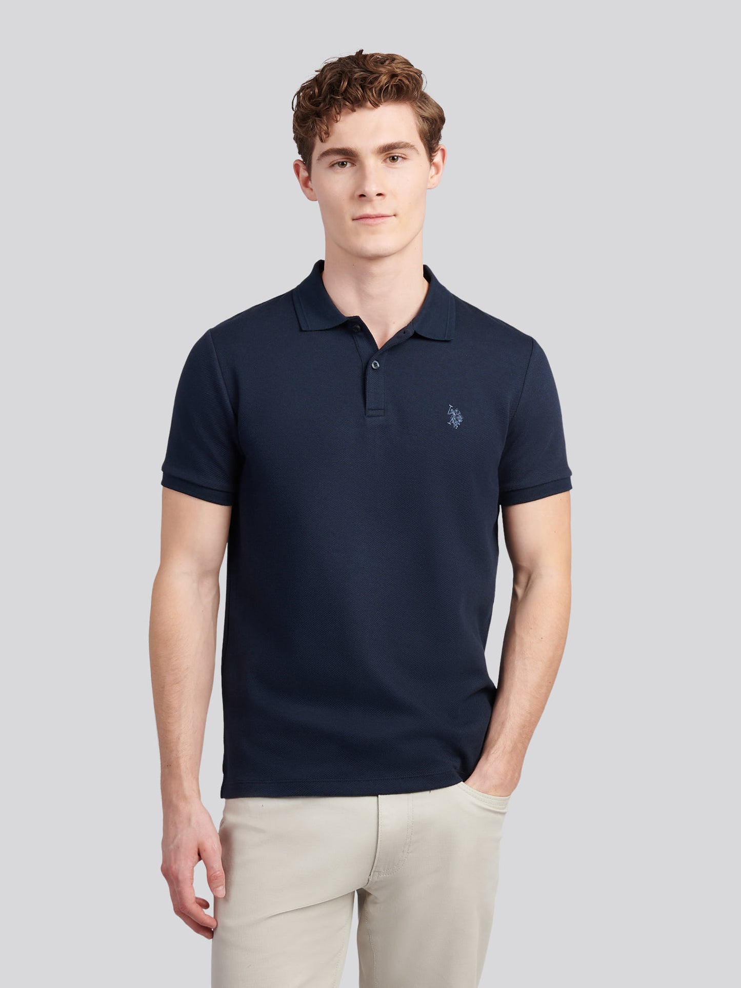 Mens Twill Texture Polo Shirt in Dark Sapphire Navy / Moonlight Blue DHM