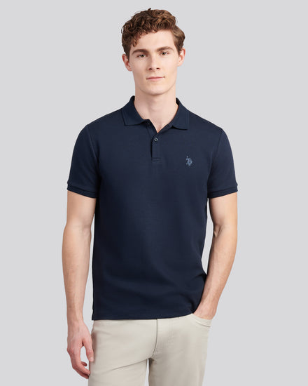 Mens Twill Texture Polo Shirt in Dark Sapphire Navy / Moonlight Blue DHM