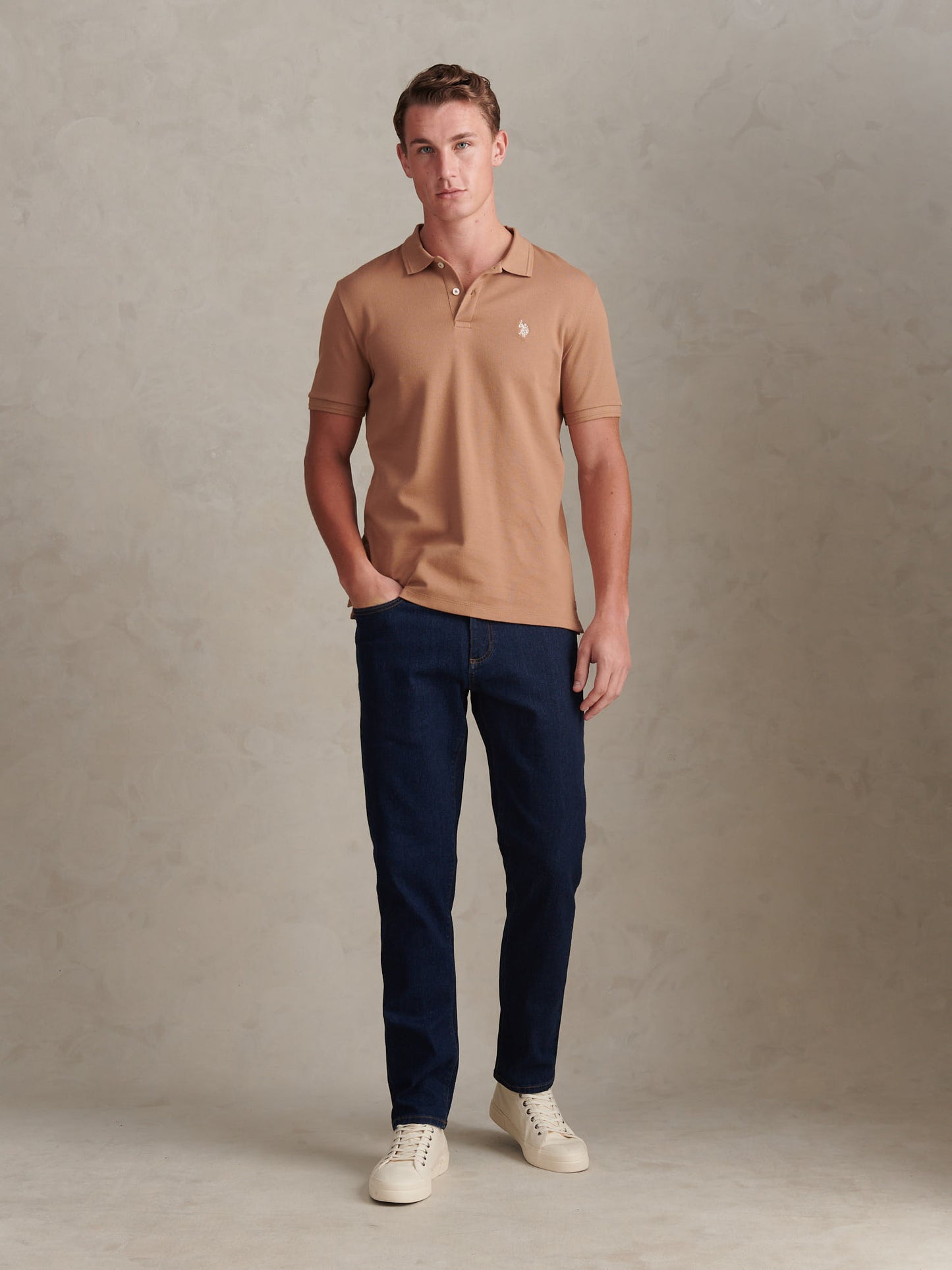 Mens Twill Texture Polo Shirt Burro