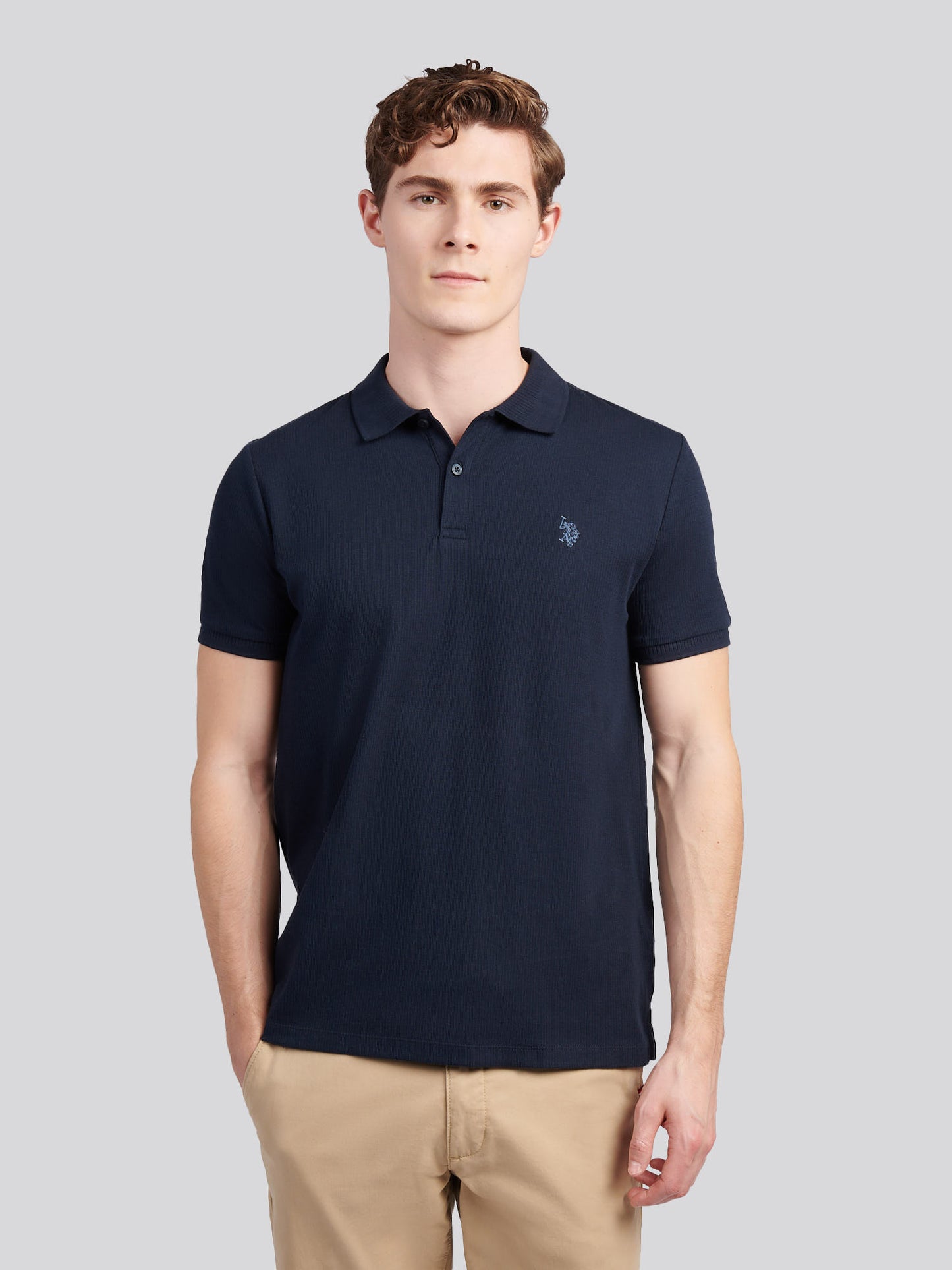 Mens Vertical Texture Polo Shirt in Dark Sapphire Navy / Moonlight Blue DHM