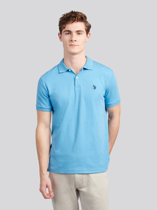 Mens Vertical Texture Polo Shirt in Heritage Blue