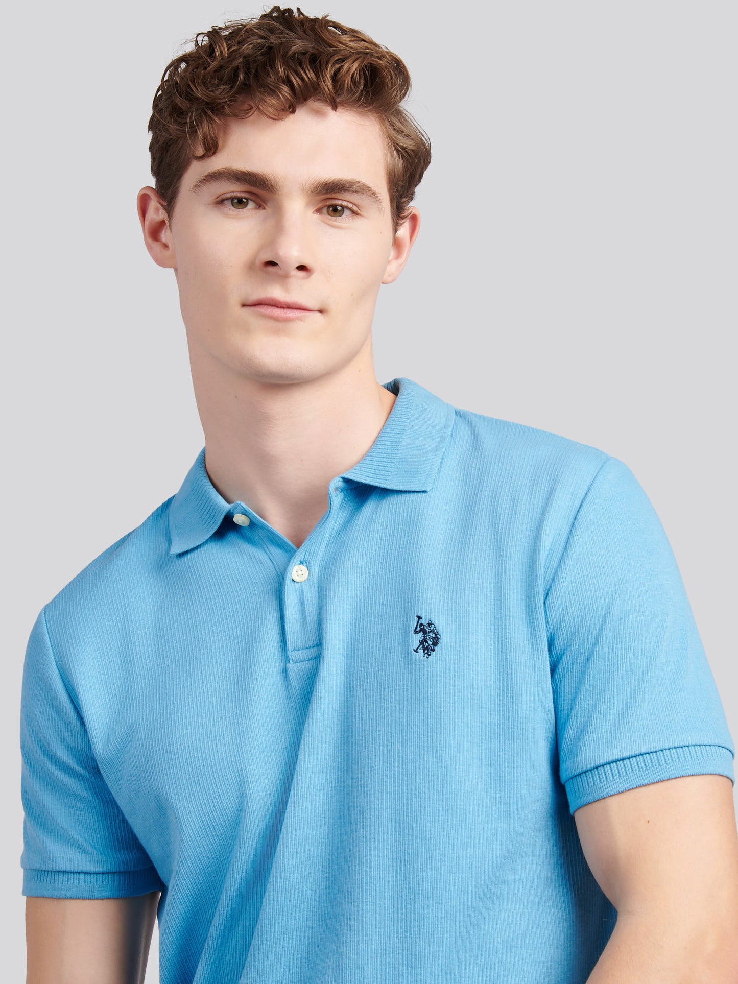 Mens Vertical Texture Polo Shirt in Heritage Blue