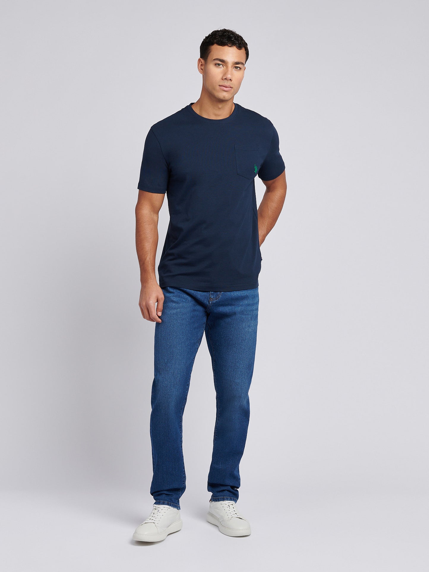 Mens Double Horsemen Pocket T-Shirt in Dark Sapphire Navy