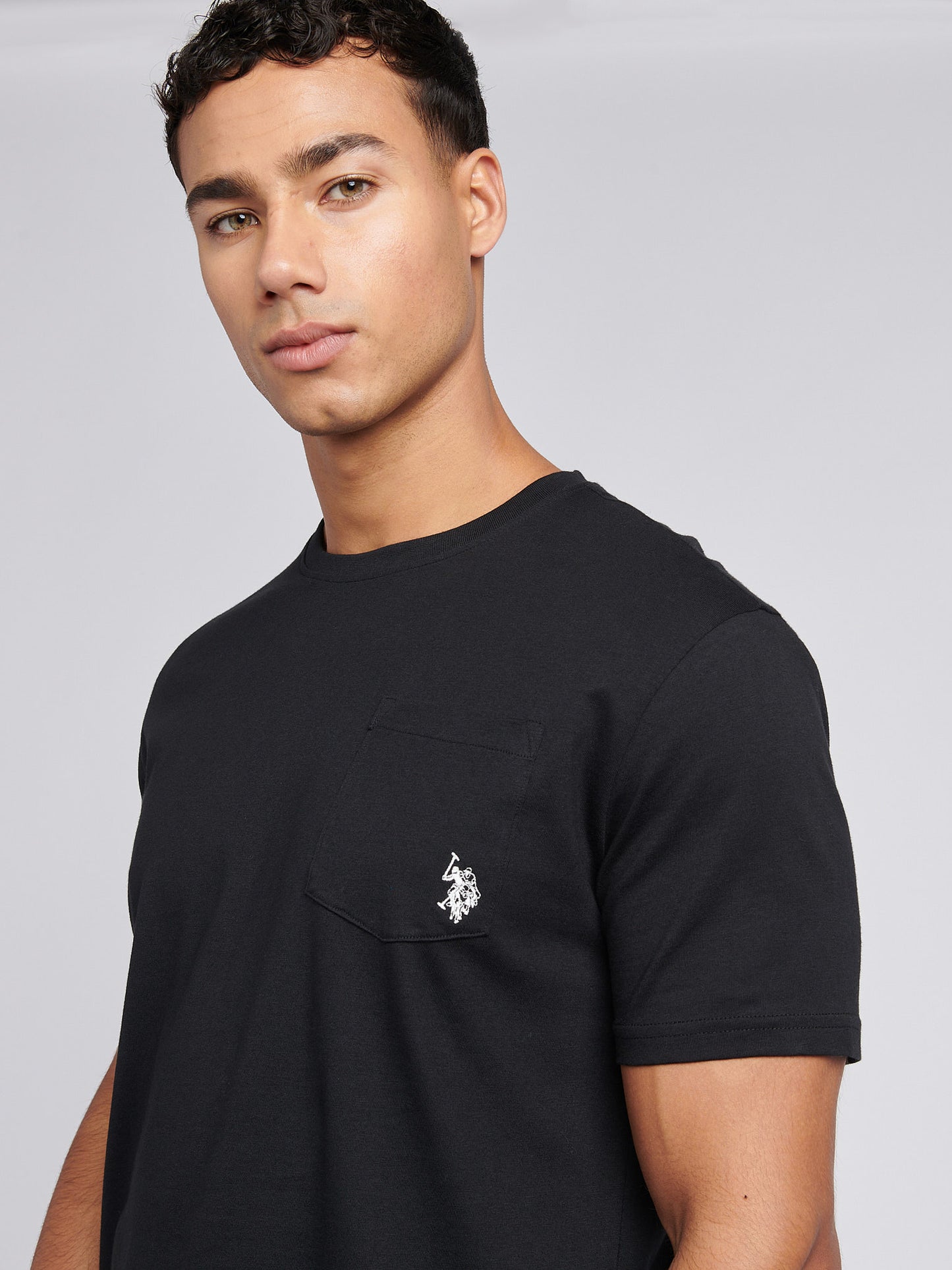 Mens Double Horsemen Pocket T-Shirt in Black Bright White DHM