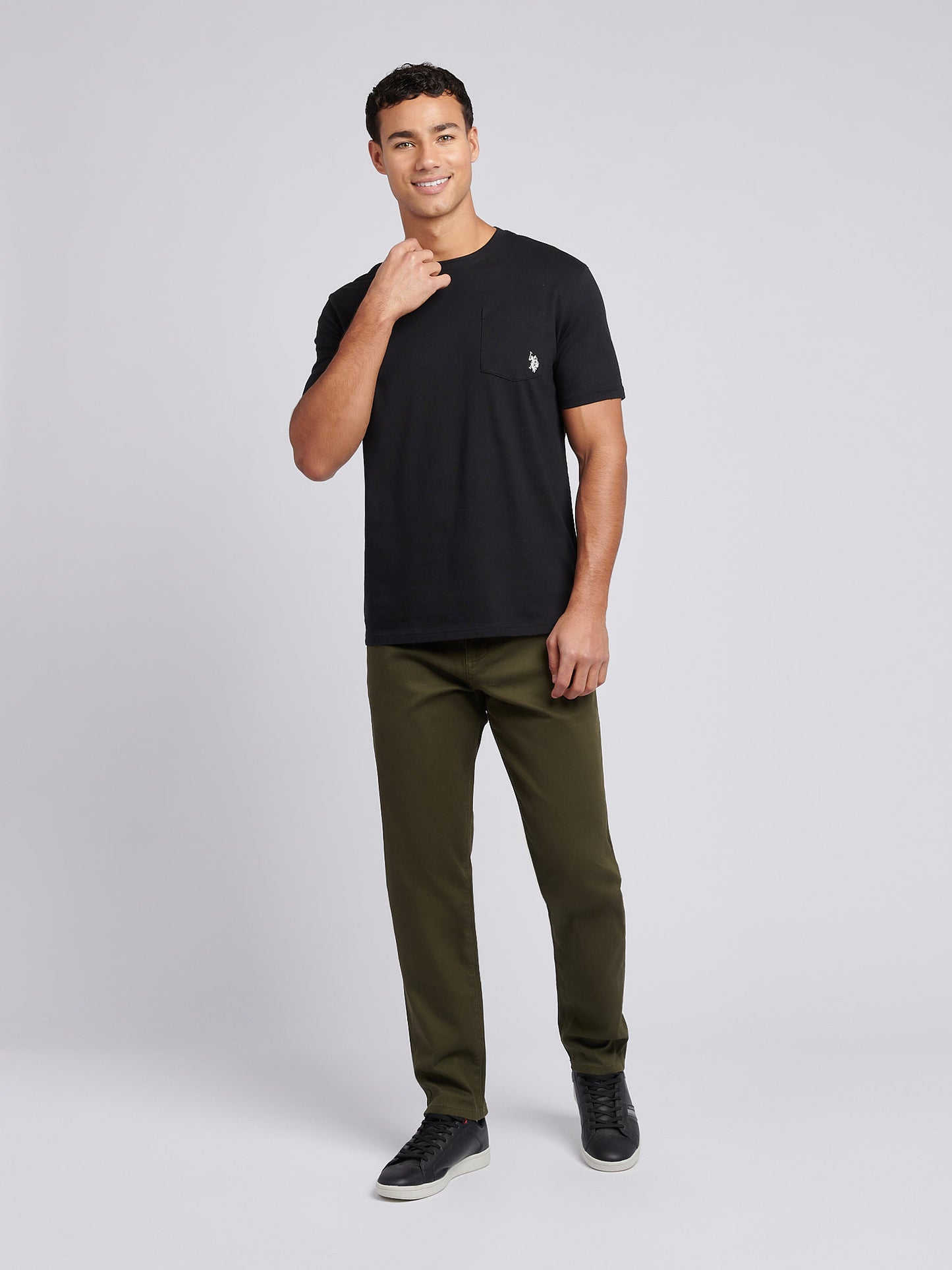 Mens Double Horsemen Pocket T-Shirt in Black Bright White DHM