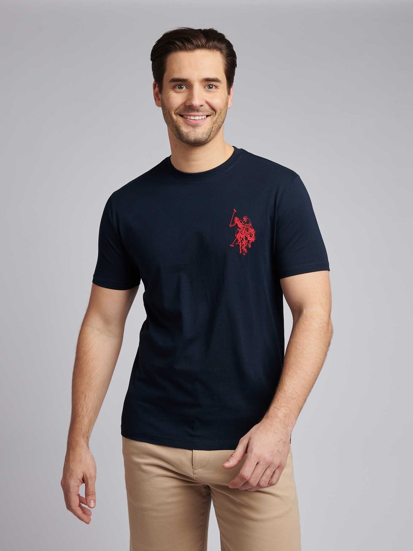 Mens Large Player T-Shirt in Dark Sapphire Navy / Haute Red DHM