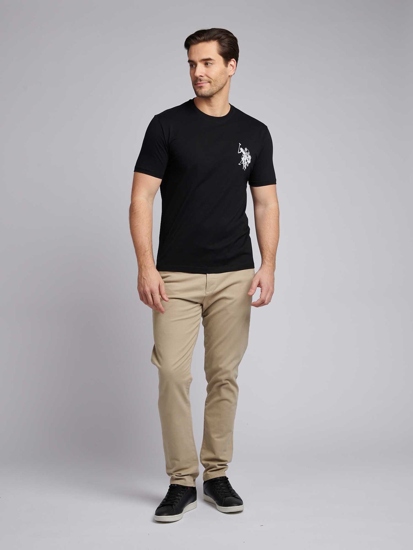 Mens Large Player T-Shirt in Black Bright White DHM