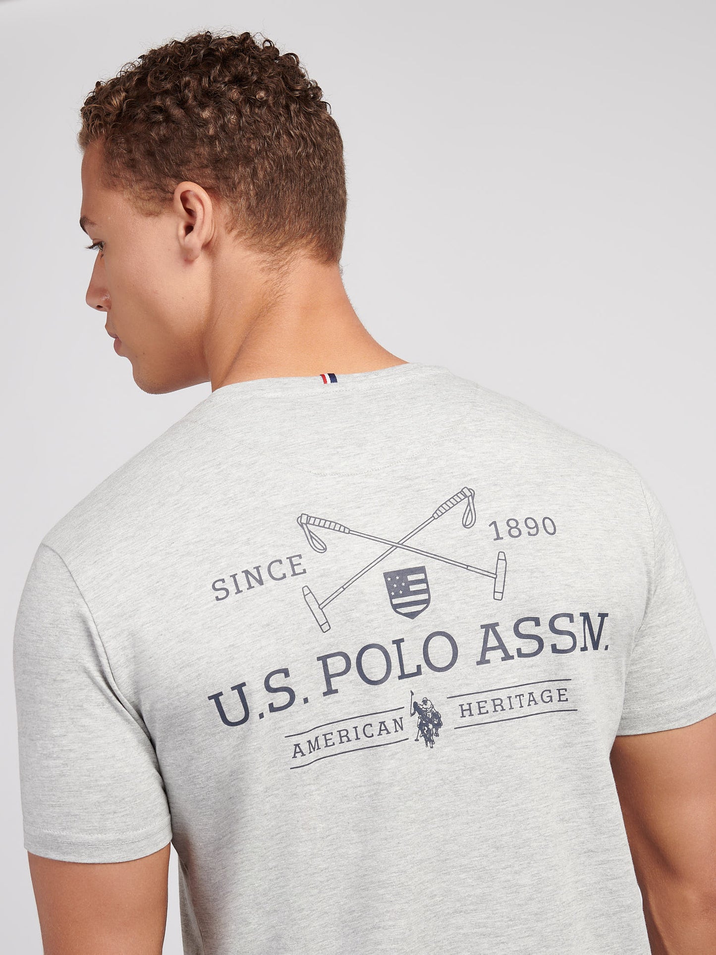 Mens USPA Back Graphic T-Shirt in Mid Grey Marl