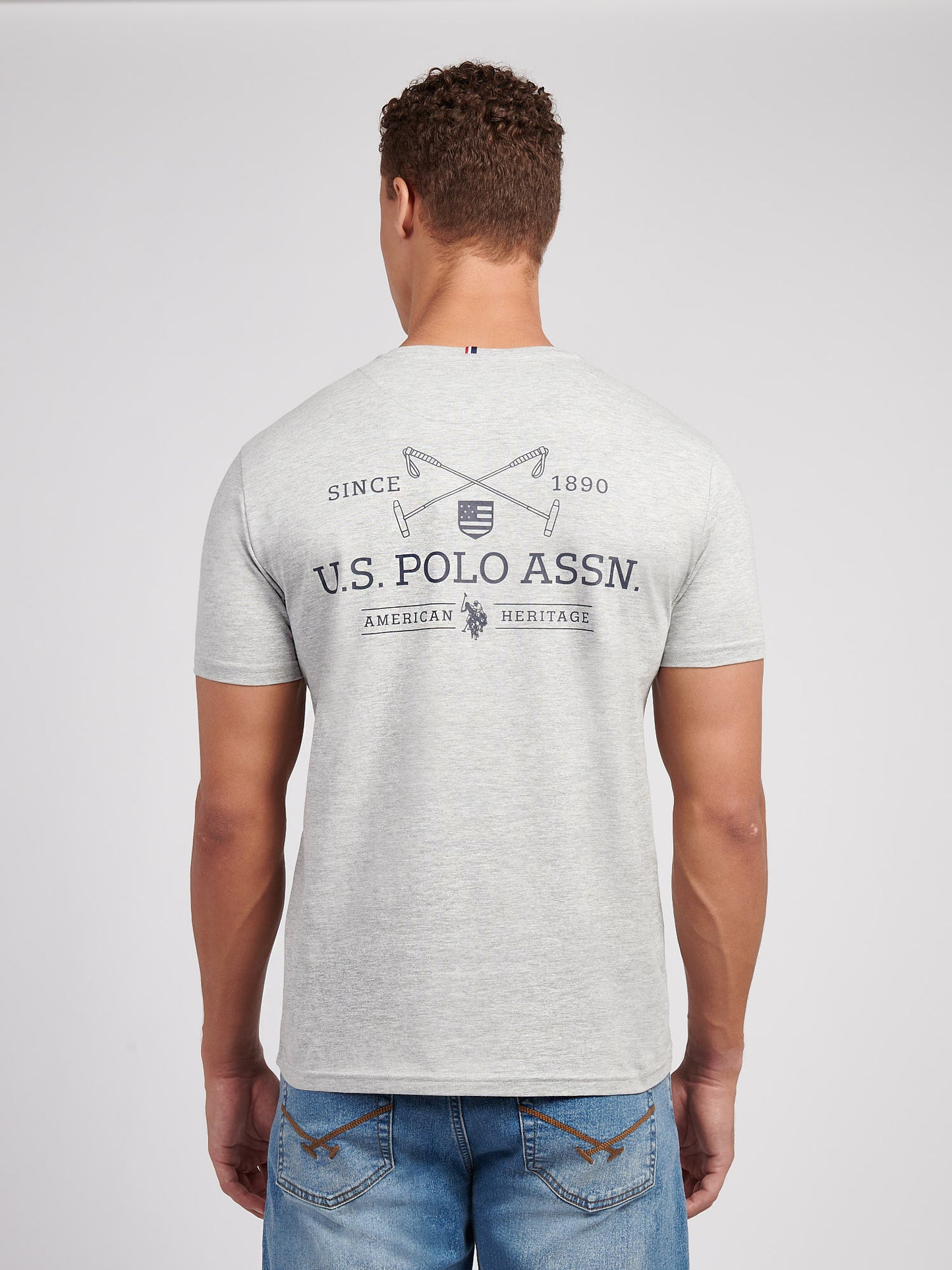 Mens USPA Back Graphic T-Shirt in Mid Grey Marl