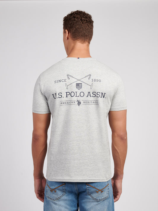 Mens USPA Back Graphic T-Shirt in Mid Grey Marl