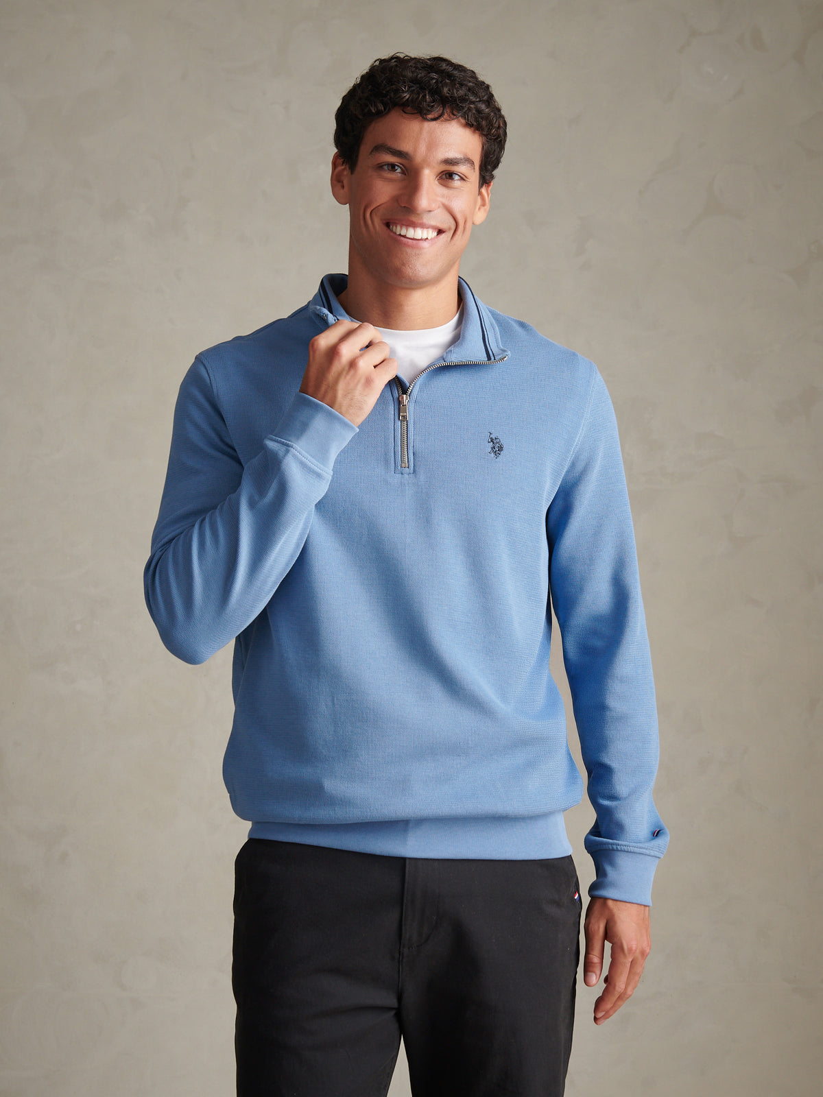 Mens French Rib 1/4 Funnel Ashleigh Blue
