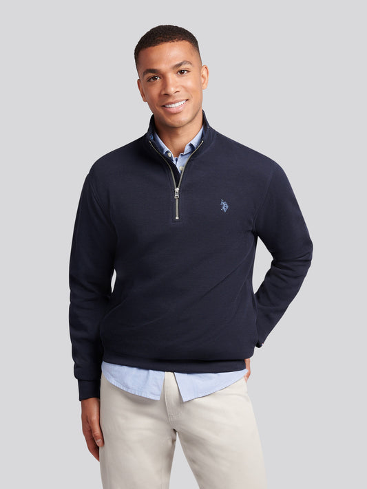 Mens French Rib 1/4 Funnel in Dark Sapphire Navy / Moonlight Blue DHM