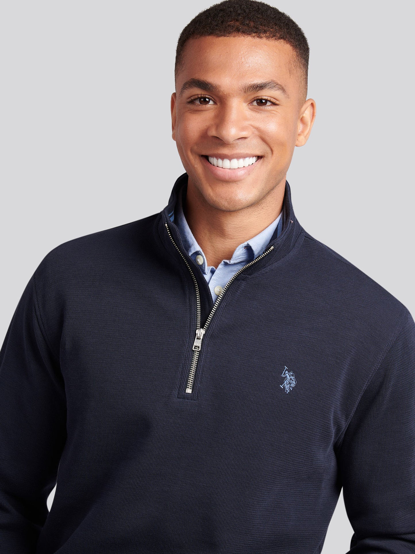 Mens French Rib 1/4 Funnel in Dark Sapphire Navy / Moonlight Blue DHM