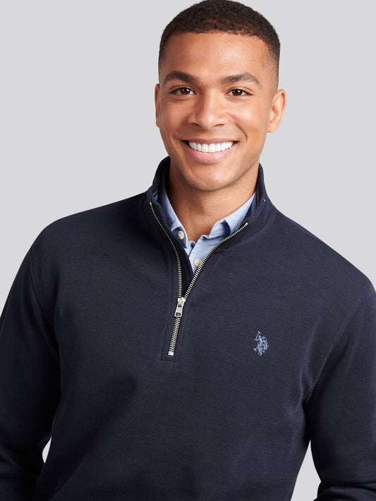 Mens French Rib 1/4 Funnel in Dark Sapphire Navy / Moonlight Blue DHM