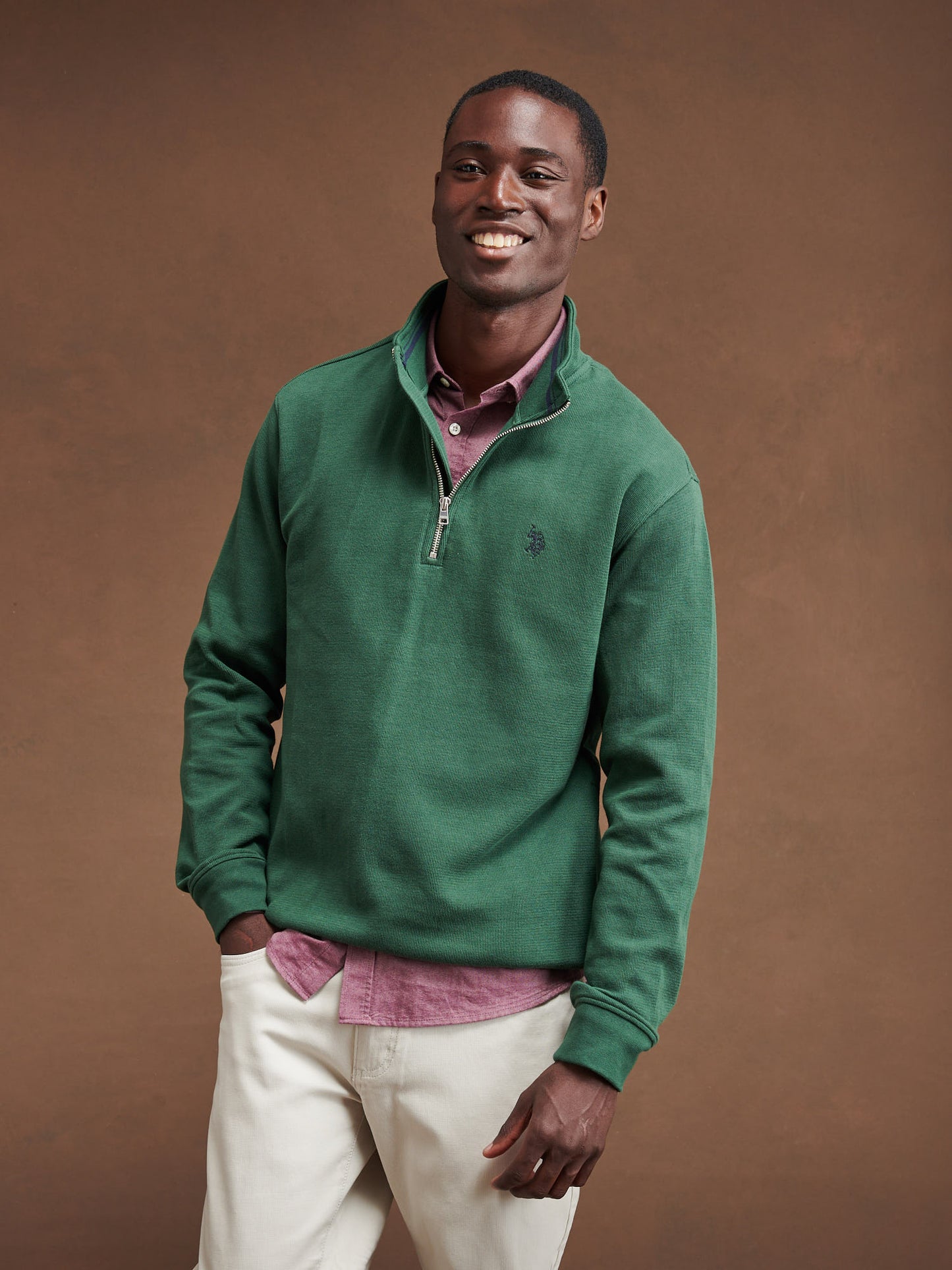 Mens French Rib 1/4 Funnel in Pineneedle