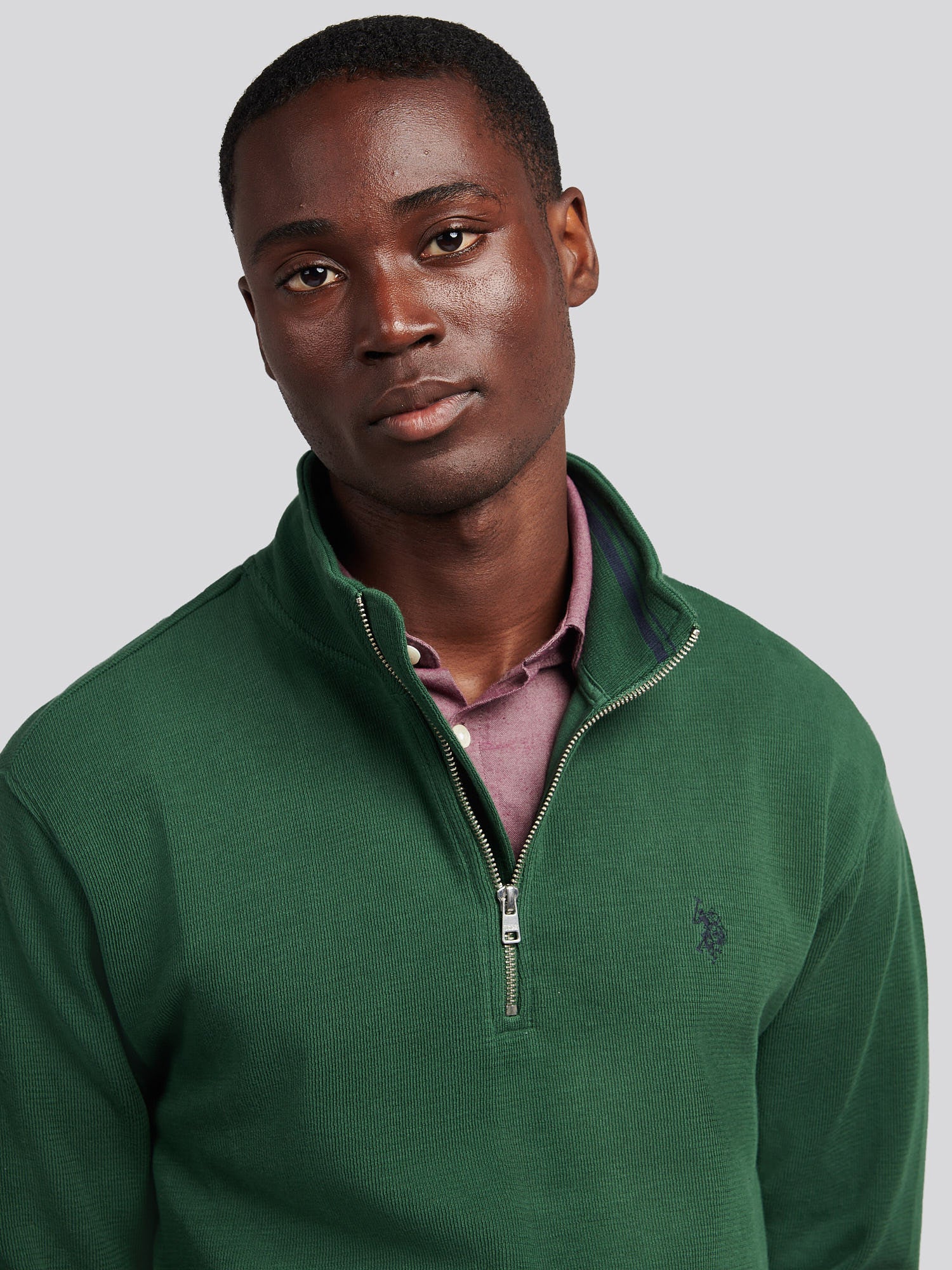 Bear Sweatshirt Polo Green Sweatshirt Mens French Rib 1/4 Funnel