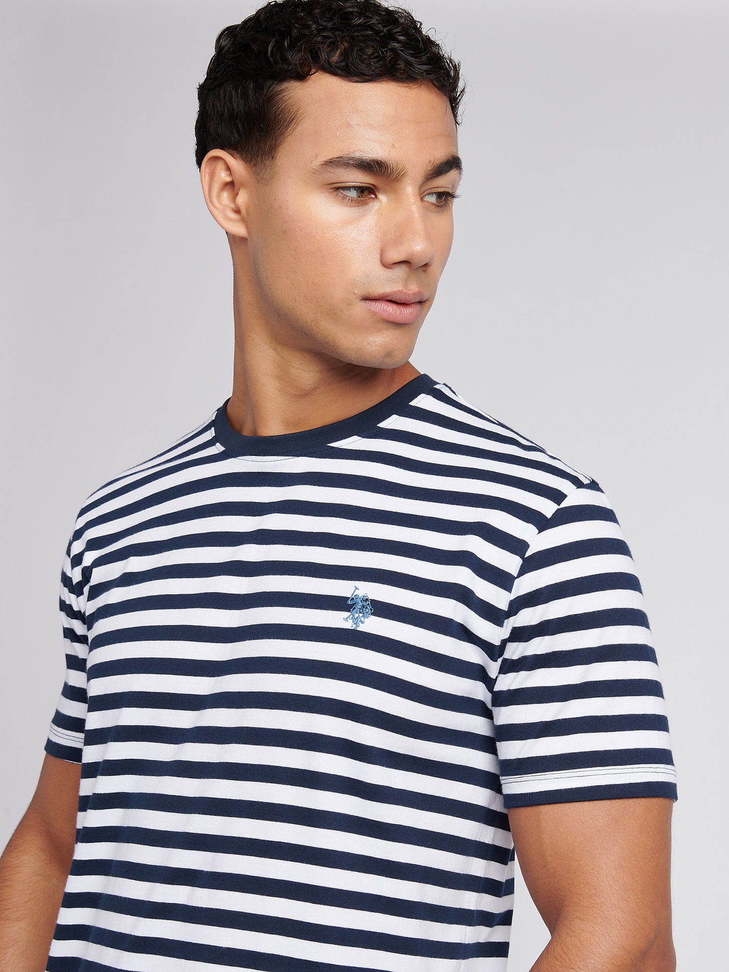 Mens Pencil Stripe Classic T-Shirt in Dark Sapphire Navy