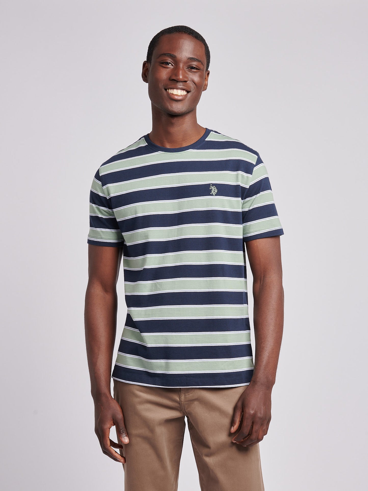 Mens Stripe Double Horsemen T-Shirt in Dark Sapphire Navy