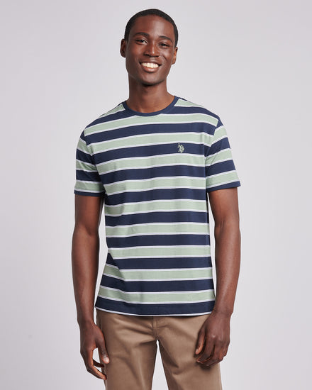 Mens Stripe Double Horsemen T-Shirt in Dark Sapphire Navy