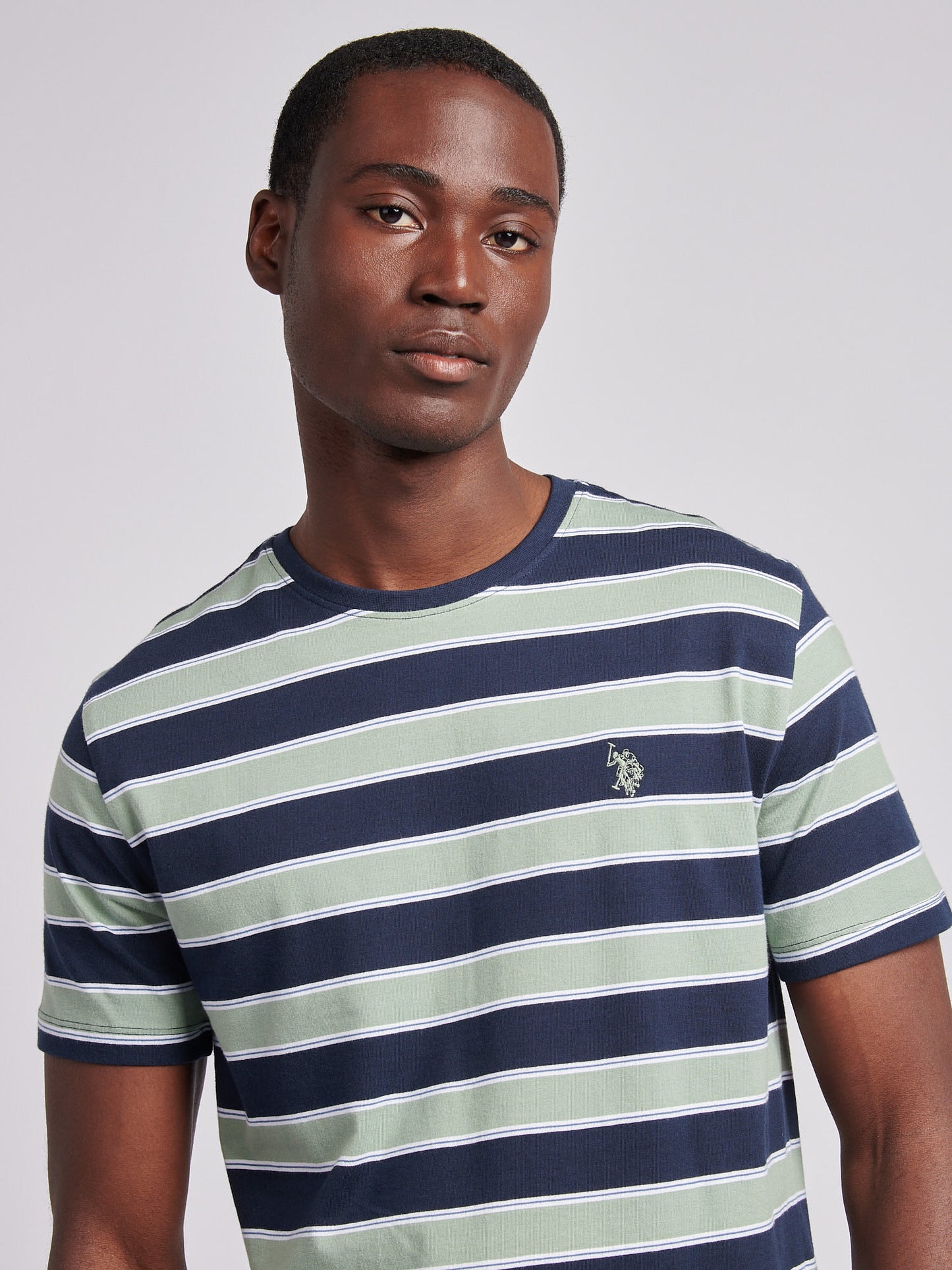 Mens Stripe Double Horsemen T-Shirt in Dark Sapphire Navy