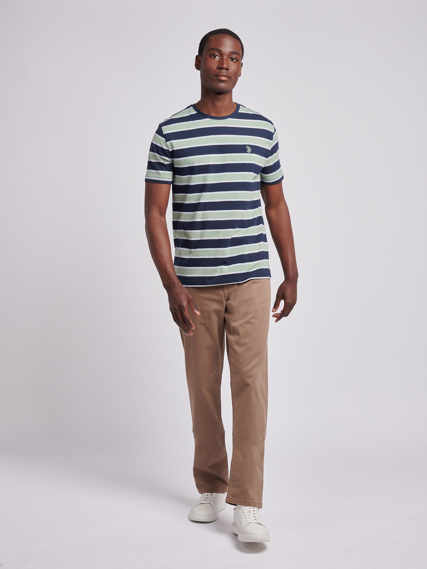 Mens Stripe Double Horsemen T-Shirt in Dark Sapphire Navy