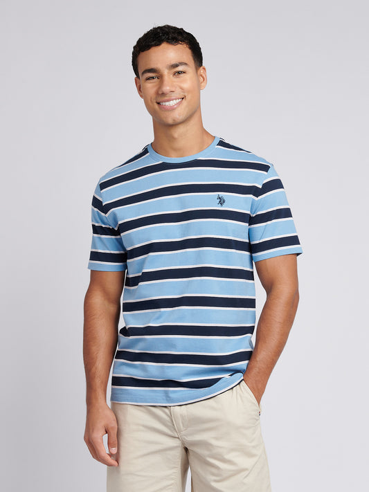 Mens Stripe Double Horsemen T-Shirt in Allure