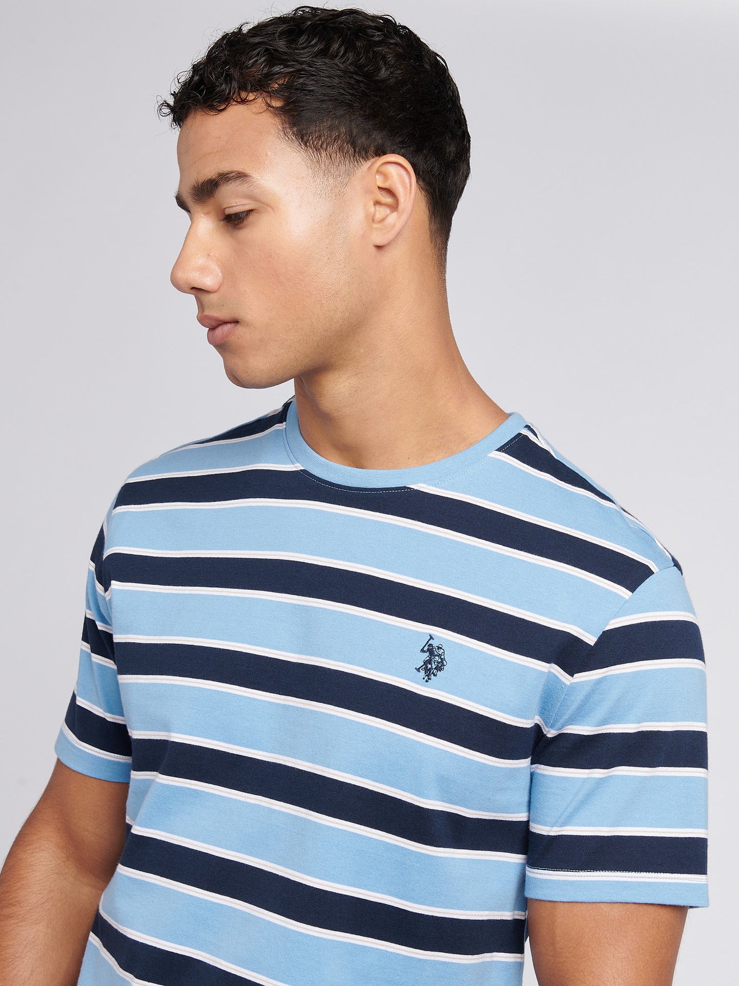Mens Stripe Double Horsemen T-Shirt in Allure