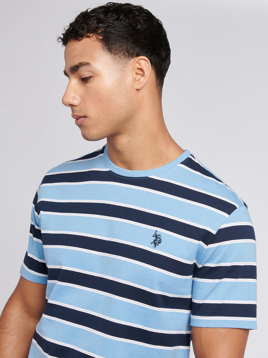 Mens Stripe Double Horsemen T-Shirt in Allure