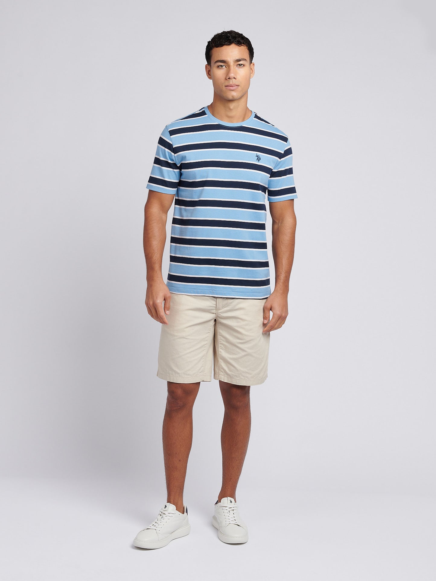 Mens Stripe Double Horsemen T-Shirt in Allure