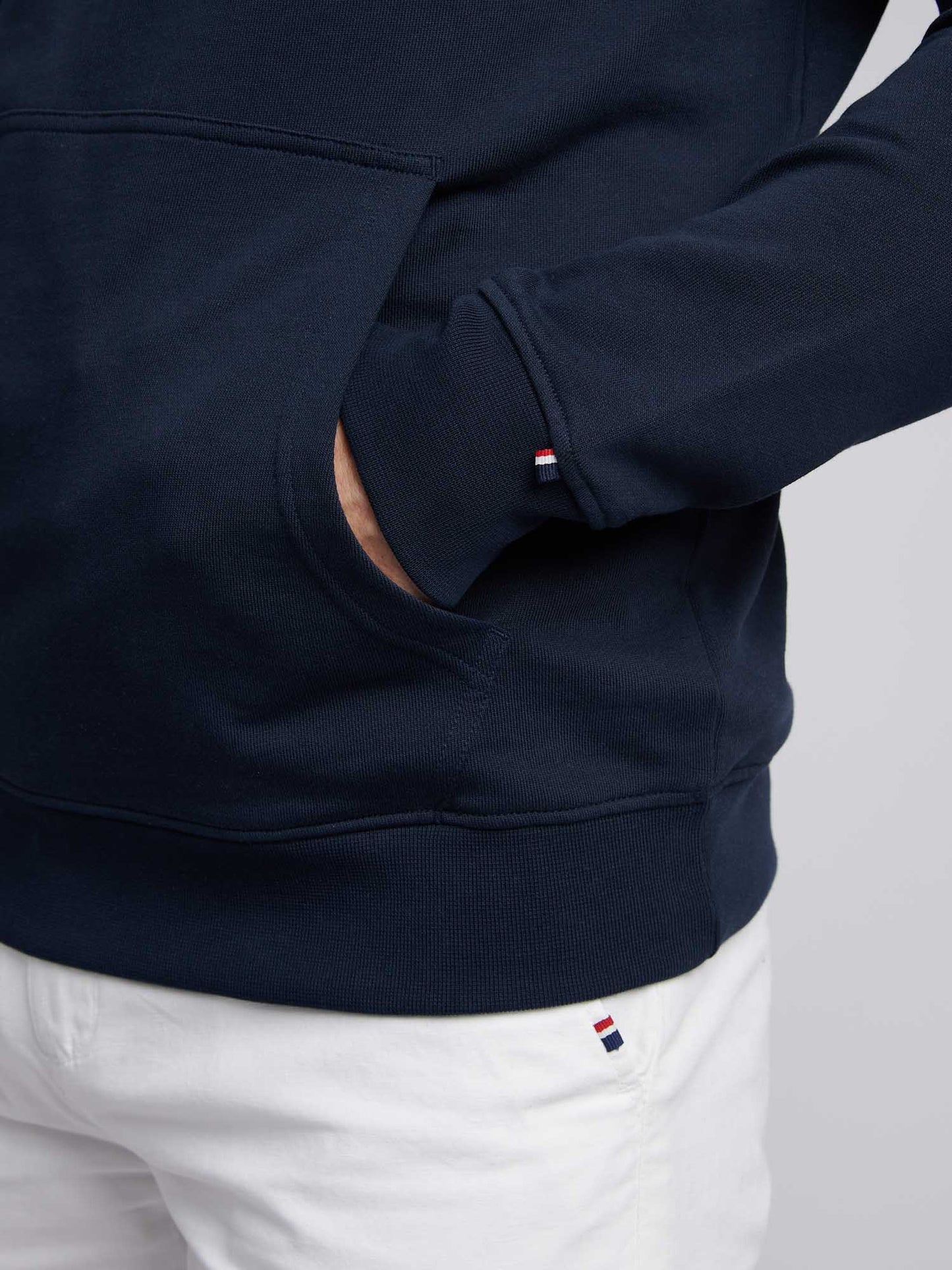 Mens Player 3 Loopback Hoodie in Dark Sapphire Navy / Haute Red DHM