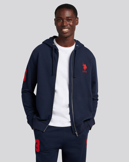 Mens Player 3 Zip Hoodie in Dark Sapphire Navy / Haute Red DHM