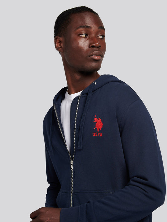 Mens Player 3 Zip Hoodie in Dark Sapphire Navy / Haute Red DHM
