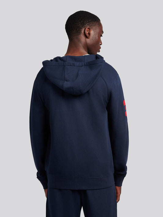 Mens Player 3 Zip Hoodie in Dark Sapphire Navy / Haute Red DHM