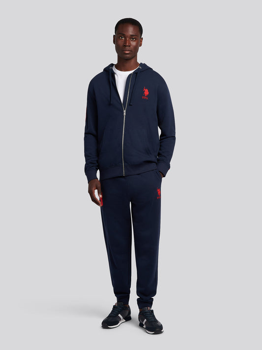 Mens Player 3 Zip Hoodie in Dark Sapphire Navy / Haute Red DHM